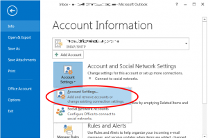 outlook info account go to settings